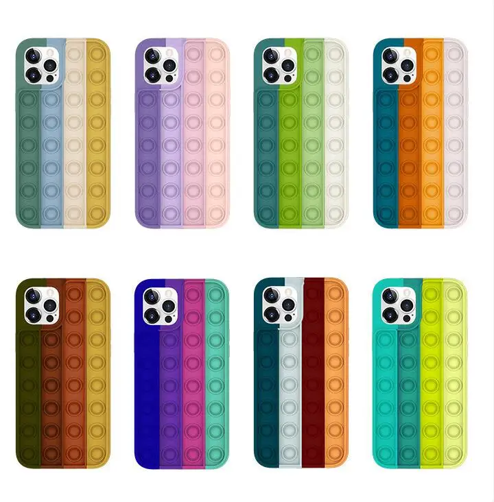 Factory custom Reliver stress silicone poping fidget toys bubble protective cell phone case for iphone