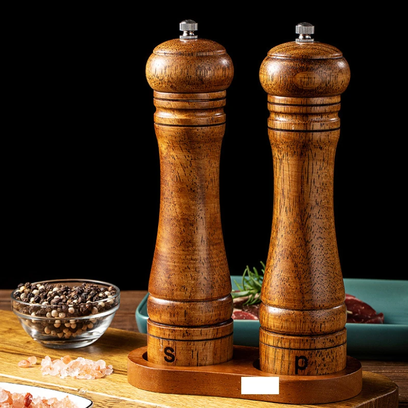 EU Standard Kitchen Tool Wooden Salt and Pepper Grinder Mill With Wooden Tray