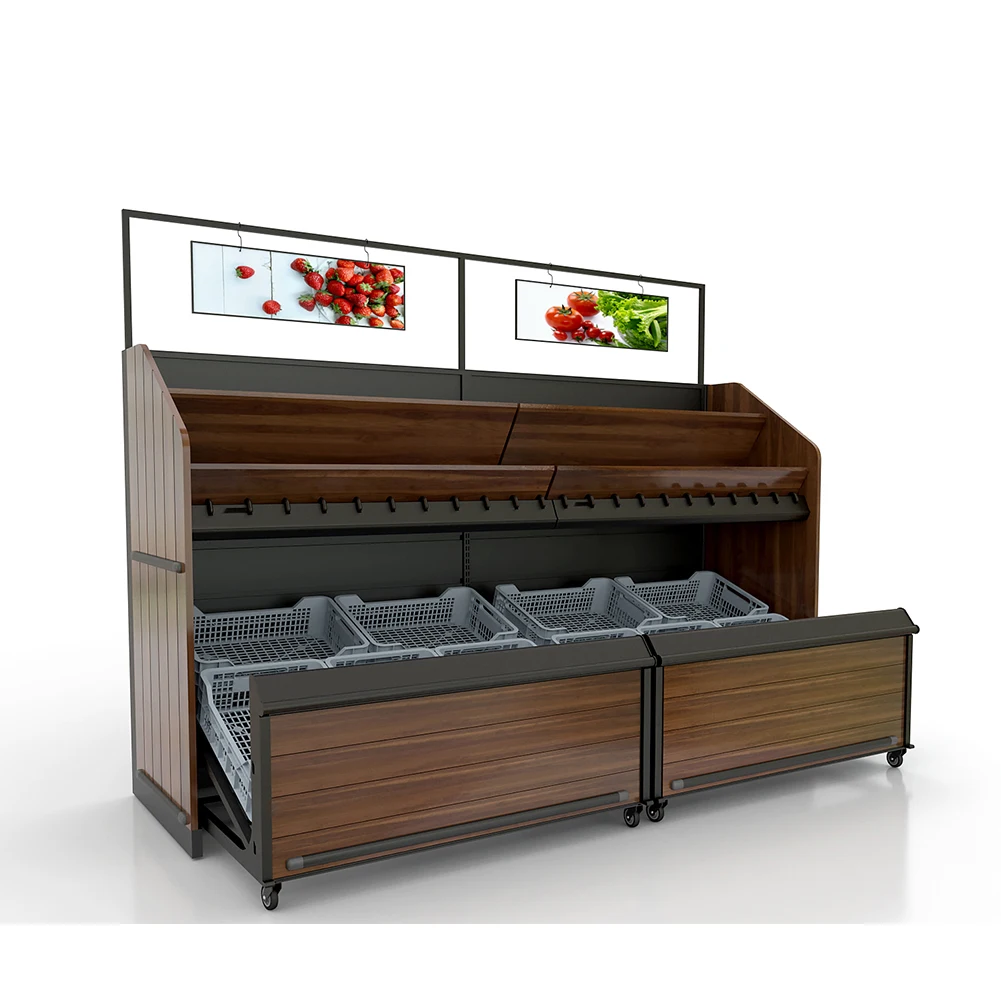 Wholesale grocery store supermarket wood vegetable rack fruit display stand