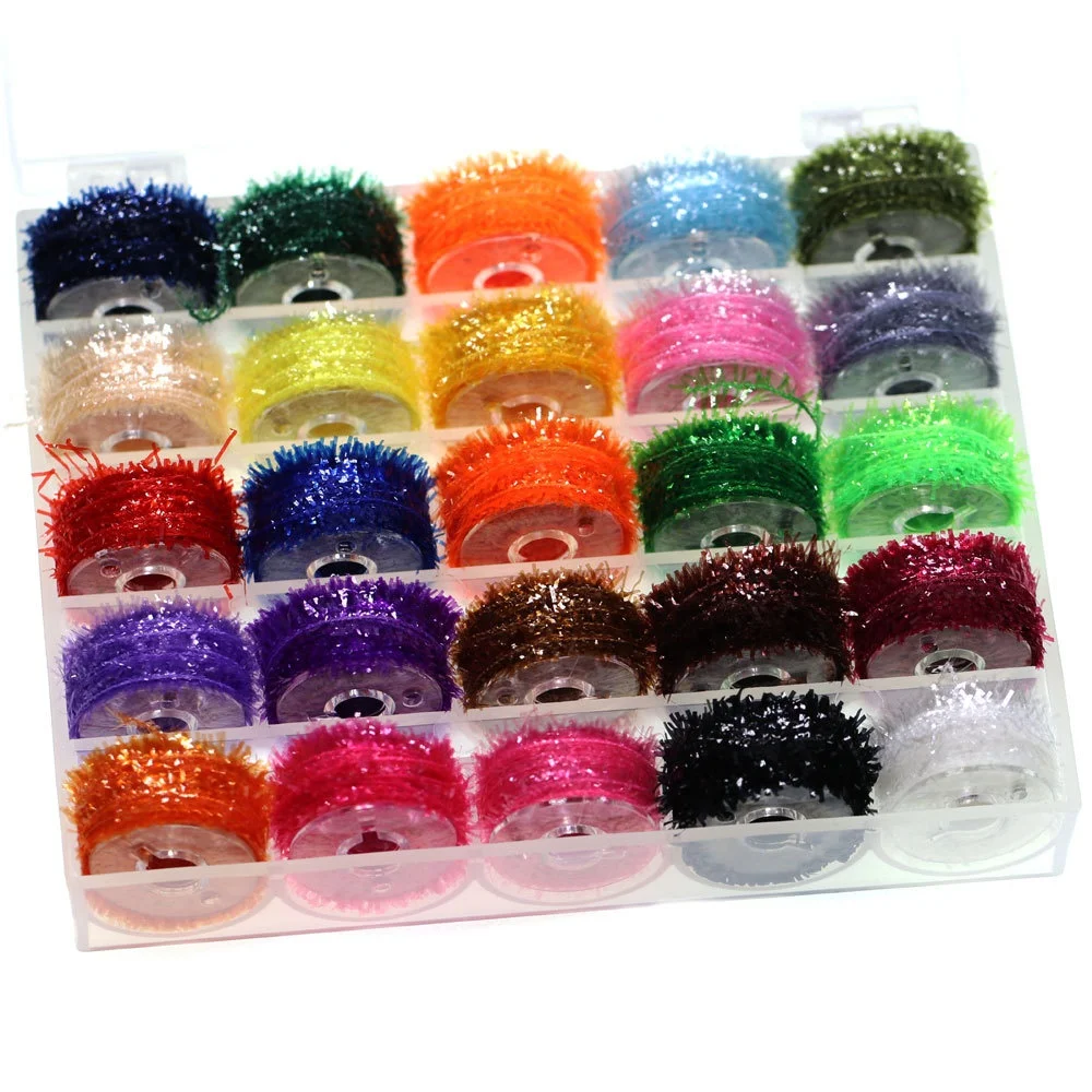 25 Rolls/Set Multi colors Fly Fishing Tinsel Flash Cactus Line Ice Straggle String Micro Chenille