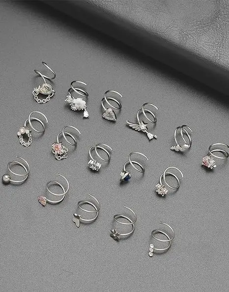 Double Hoop Stainless Steel Dangle Nose Rings Snake Flower Butterfly Planet Angel Wings Heart Ball Piercing Jewelry For Women