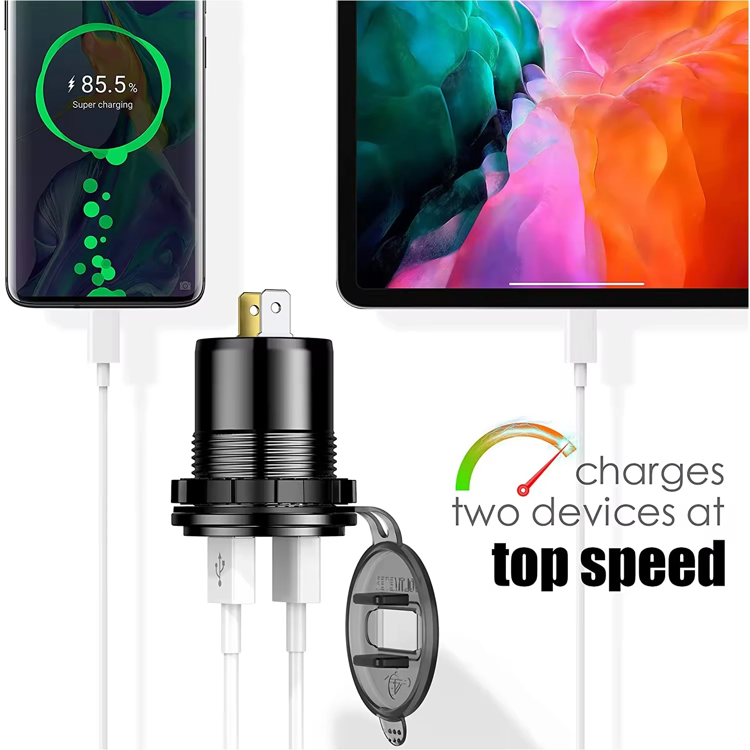 Dual Power Aluminum Fast Charging USB QC3.0 Socket LED Screen Digital Voltmeter 12-24v Car Power Supply 5v Output 1 Year