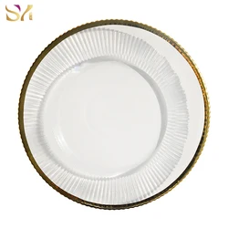 Wholesale Amazon hot sale elegant glass charger plate with gold rim wedding chargers