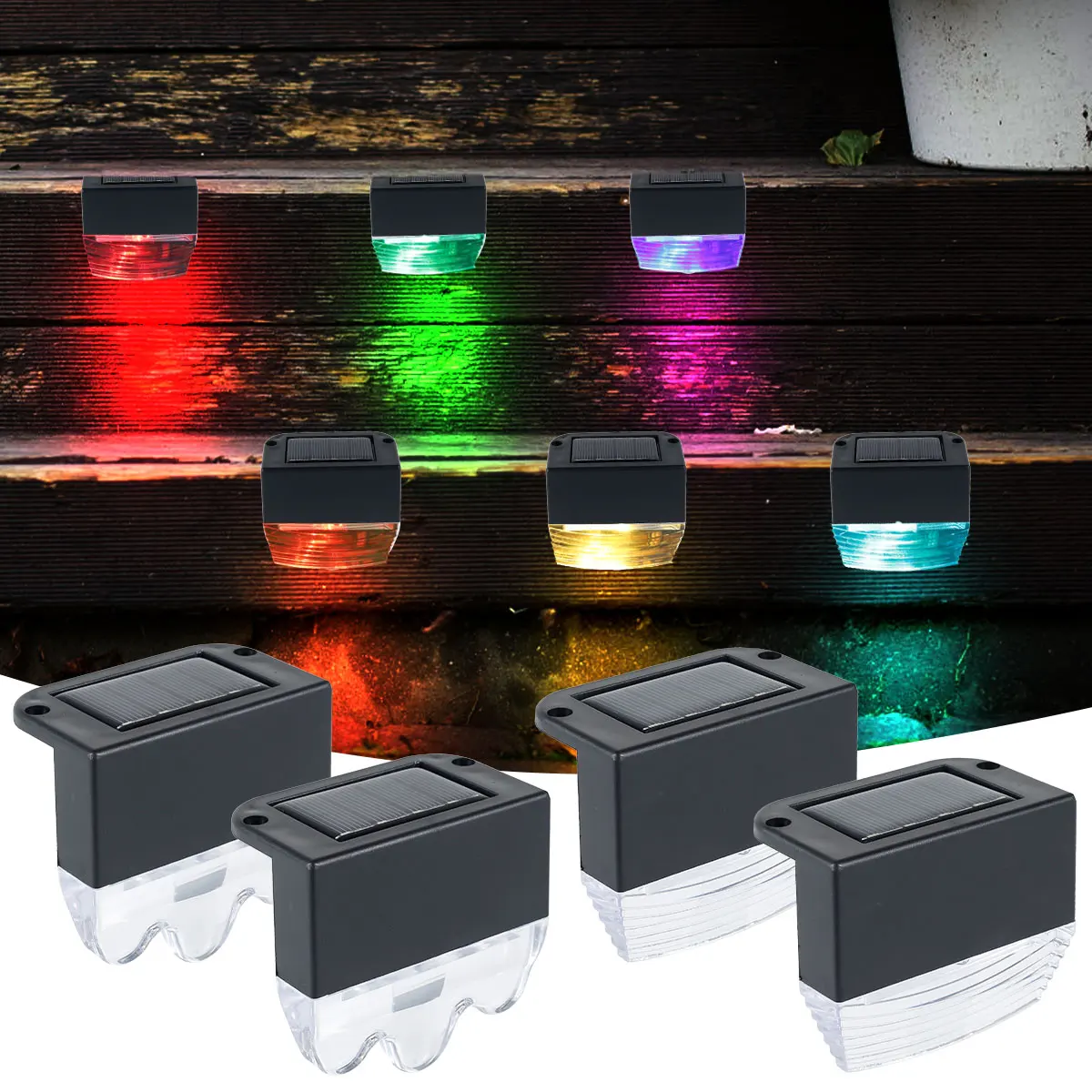 Outdoor Waterproof Color Changing Led Solar Lights Deck Step Lights for Railing Stairs Step Fence Yard Patio and Pathway
