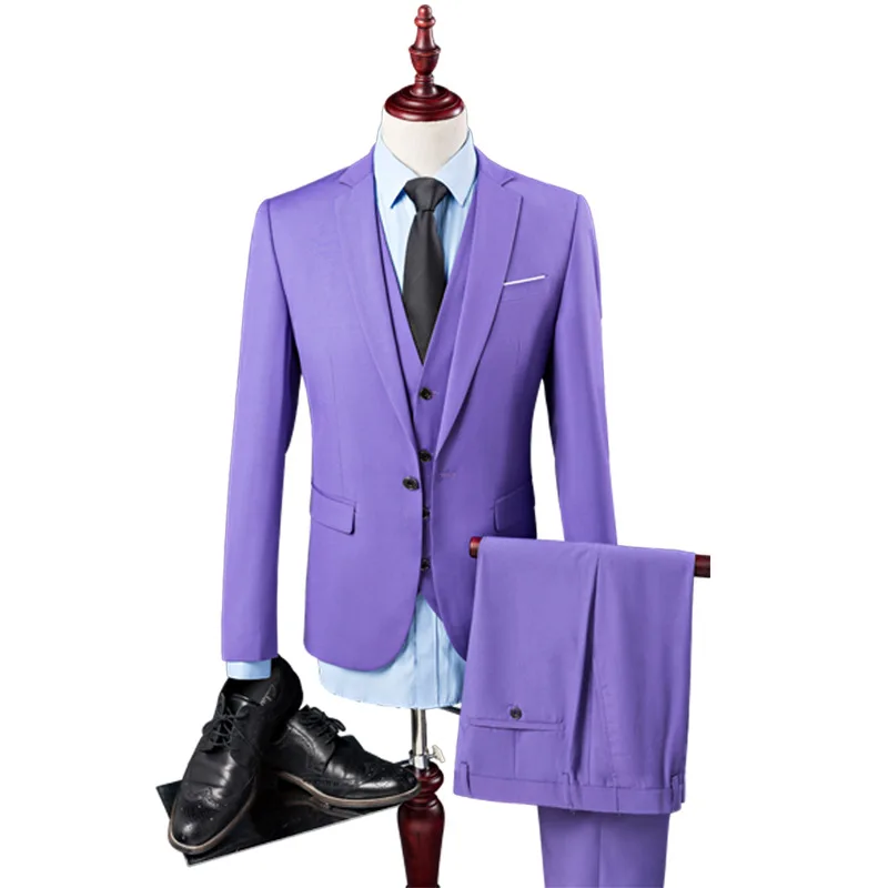 Fashion Korean Blazer And Free Sample Casual Handmade Silk Two Piece Purple Suit Men