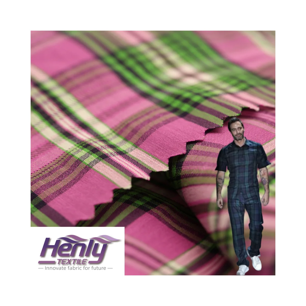 HT230738 68%COTTON 28%NYLON 4%SPANDEX YARN DYED COTTON  WITH CONSTRUCTION WOVEN FABRIC FOR SLEEPWEAR PAJAMA