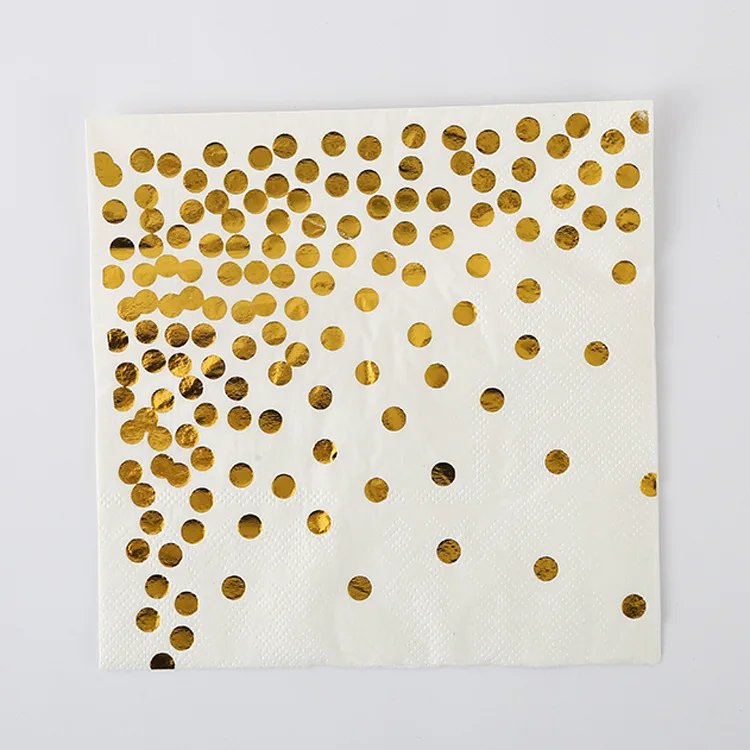Gold Dot Napkins Disposable Tableware Paper Napkin Cups Knifes Forks Spoons Tablecloth Plates Straws for Wedding Birthday Party