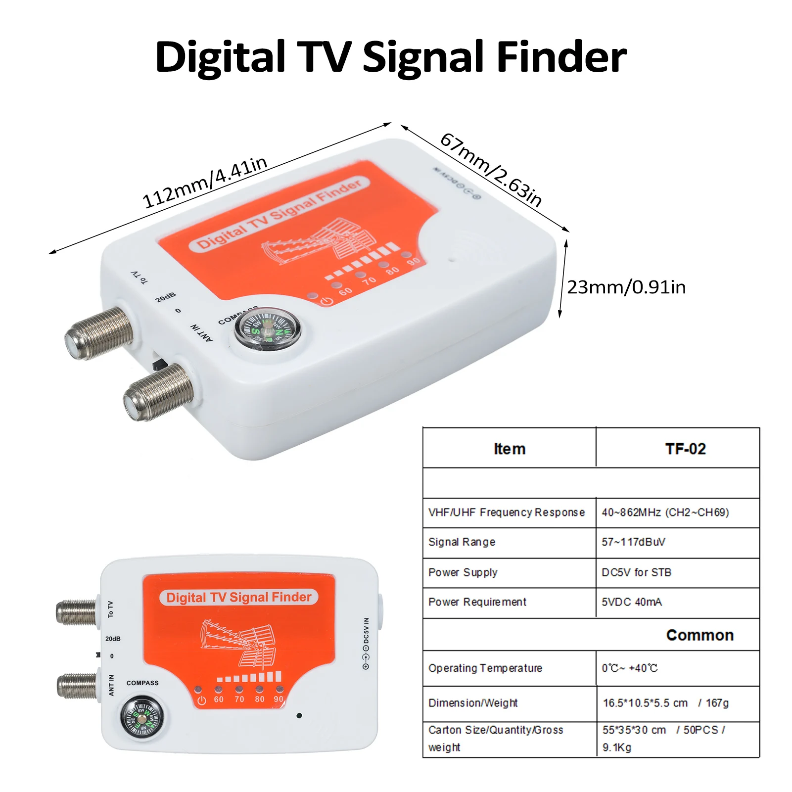 Digital TV Signal Finder Mini  TV Antenna Signal Strength Meter Detector Receiver Signal Strength Meter with Compass