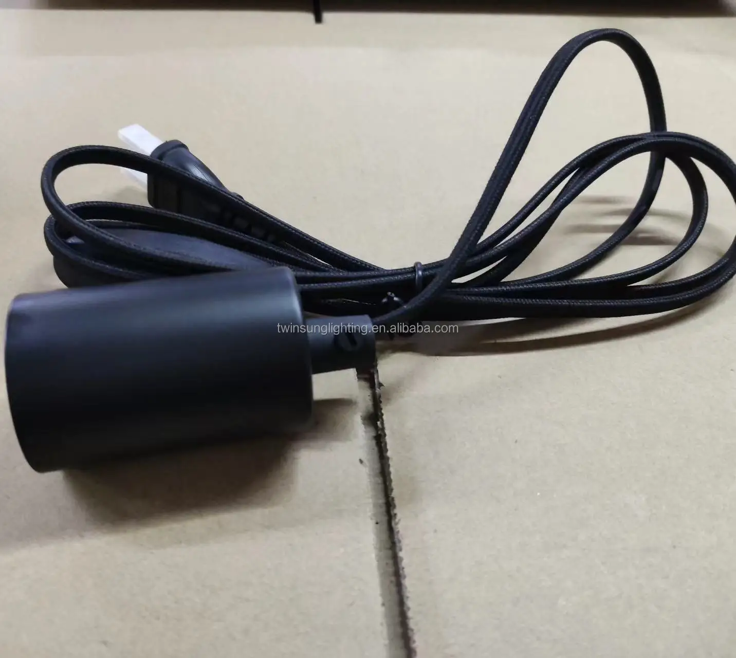 E27 E26 Base Socket 2m 4m Hemp Rope Textile Cable Black Ceiling Plate Lamp Holder