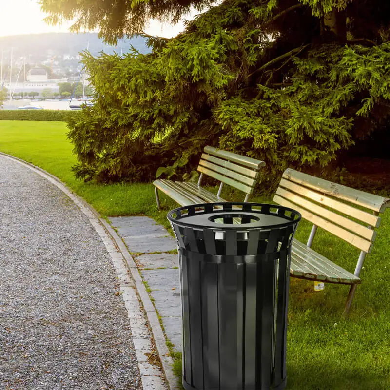Public place garbage bin standing metal round recycling trash cans for American park
