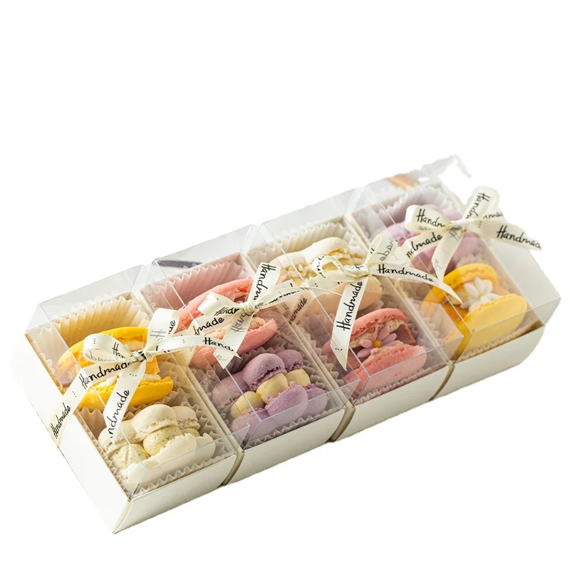 Macaron десерт из крафт-бумаги экологически чистые упаковочные коробки для печенья с окном