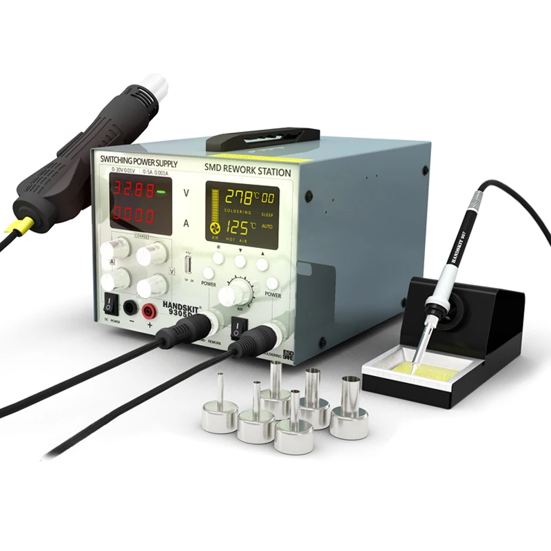 handskit 9305D Soldering Station With Power Supply Heat Gun Repair Soldering Iron Set Portable Multifunction Electronics Welding