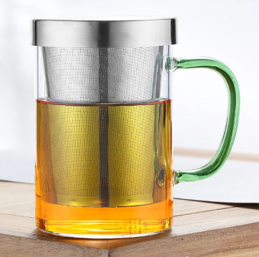 500ml borosilicate glass mug with stainless steel lid & infuser tea double wall glass tea bottle with silicone cheap glass cup
