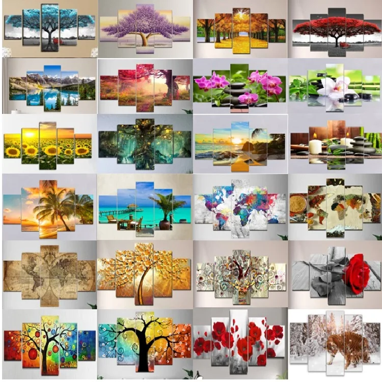 5 панелей большие размеры печать на холсте картина Будды постеры домашний декор настенное искусство