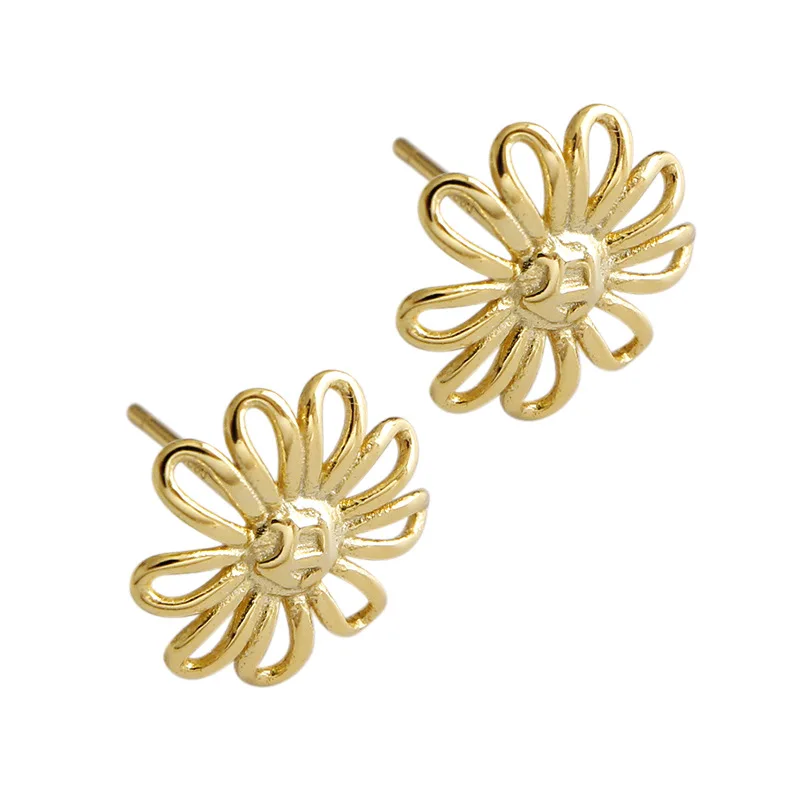 Fashion design Simple Vintage Trendy 18K Gold Plating Stud Personalized S925 Sterling Silver Flower Earrings for Gifts