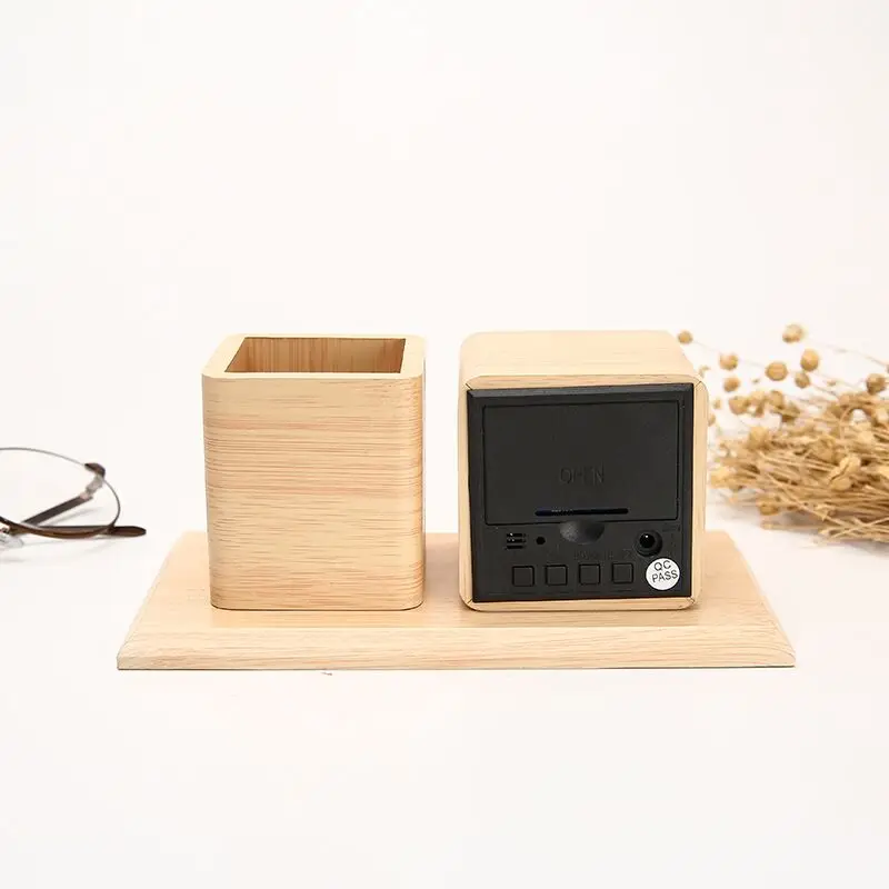 Multi-function Pen Holder Wooden Digital Alarm Clock Desktop Decoration Table Clock With Pen Holder For Home Office
