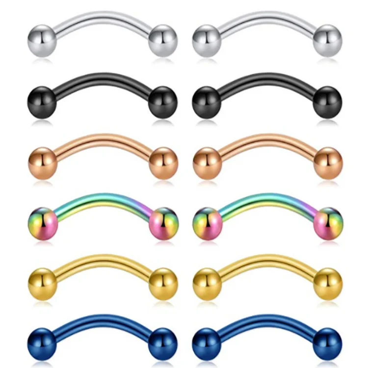 ZESEN12pcs Colorful Eyebrow Rings Set - Sexy Lip Rings, Curved Tongue Rings, Earrings - Body Piercing Jewelry