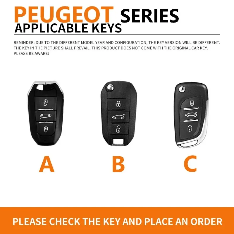 High Quality Cowhide Metal Car Keys Bag Cover Keychain Car Key Case For Peugeot Car Key Accessories