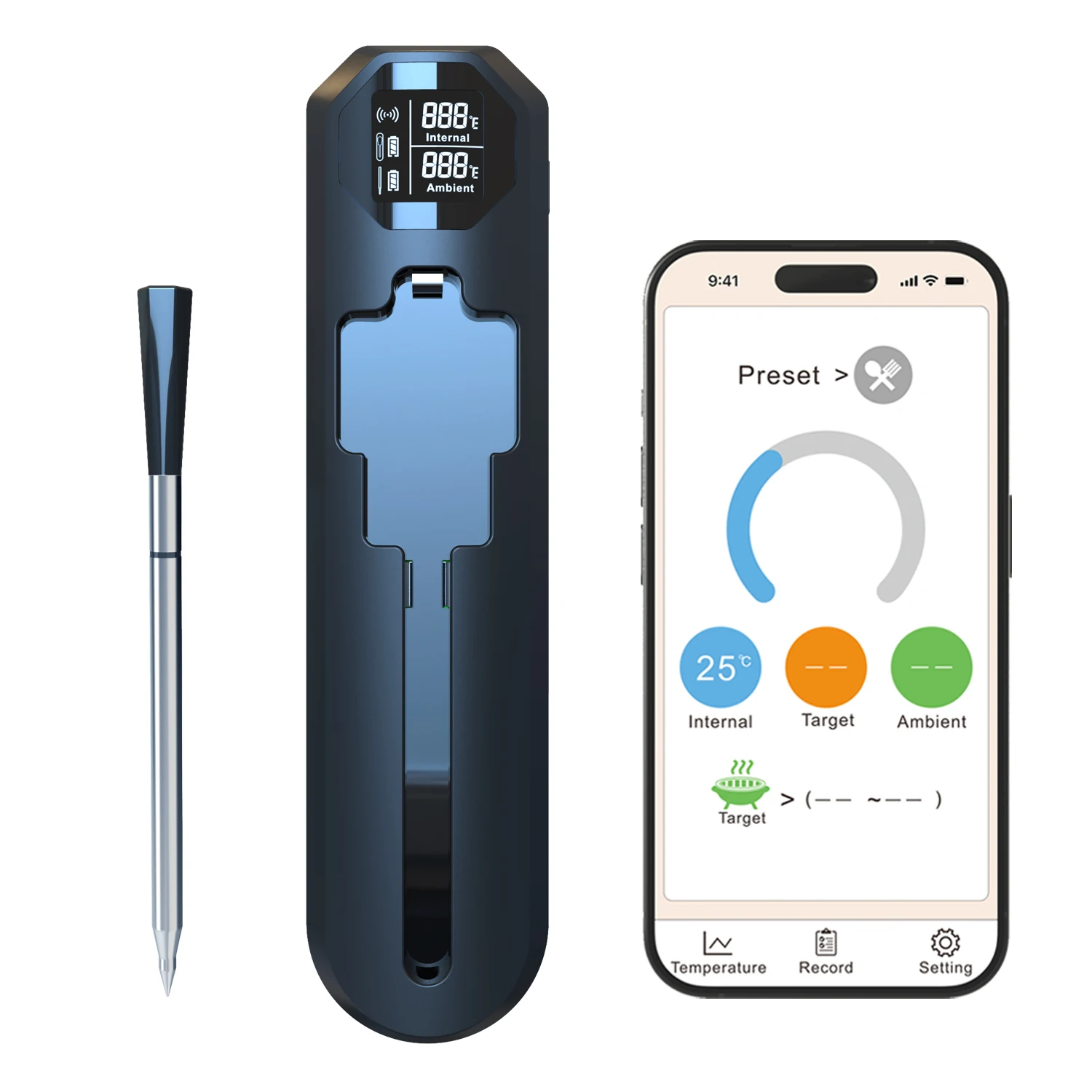 Waterproof Fast Charging BBQ Food Thermometer Wireless Digital Meat Thermometer for Kitchen Cooking with APP Control Alarm