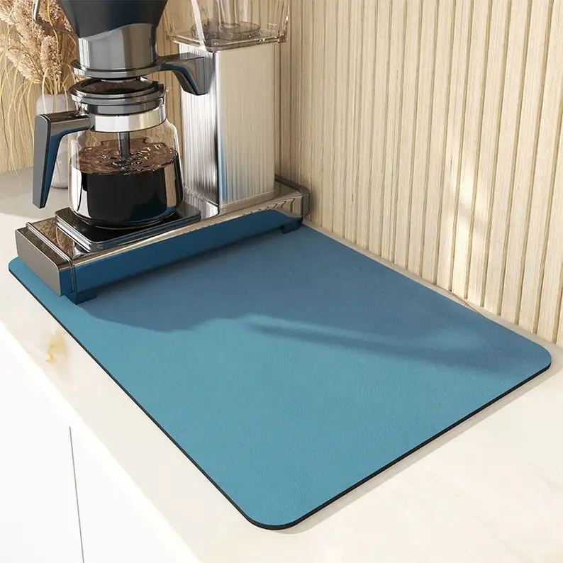Anti-skid Soft diatom Kitchen Counter Printed Dish Drying Mat Coffee machine bar mat