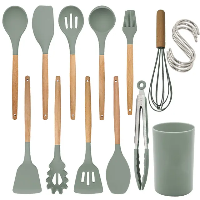 
Home and Kitchen Accessories 13 pcs Kitchen Utensils,Wooden Handles Non Toxic Silicone Cooking Spatula Set 