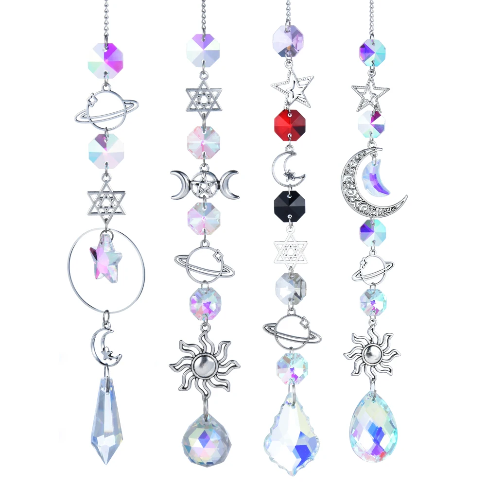 Suncatchers Supplies Custom Crystal Hanging Sun Catcher Glass Rainbow Prism Moon and Stars Suncatcher for Window Decoration