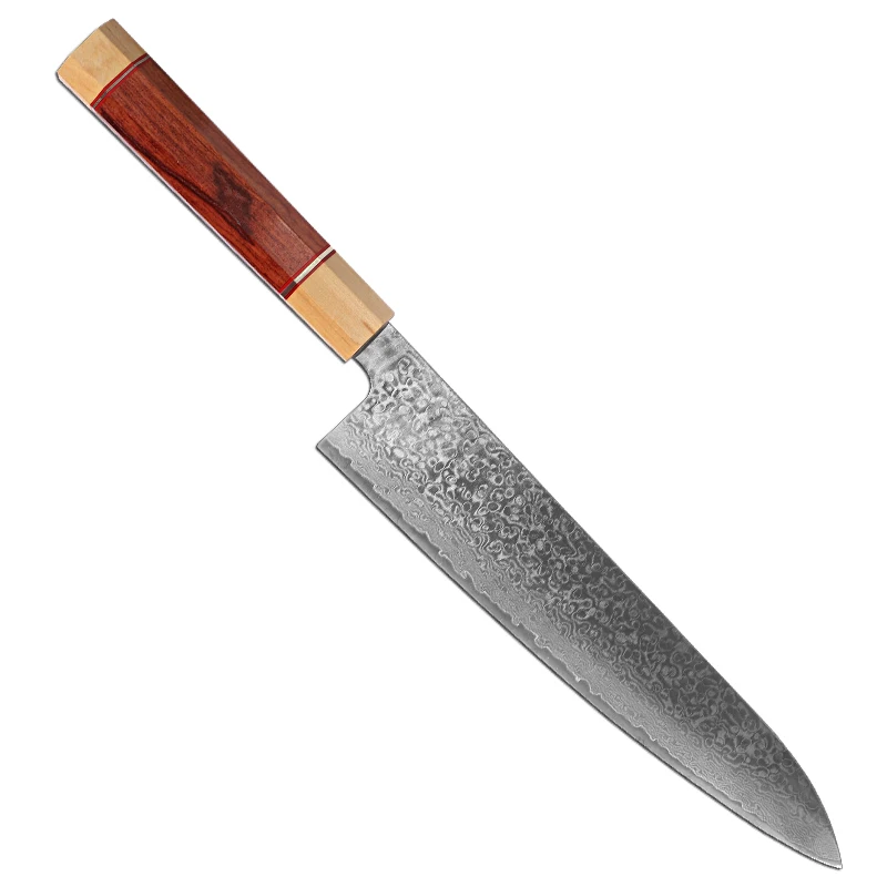 Fast Delivery Damascus CHEF KNIFE  G10 Rosewood Cupronickel Handle Kitchen Knife