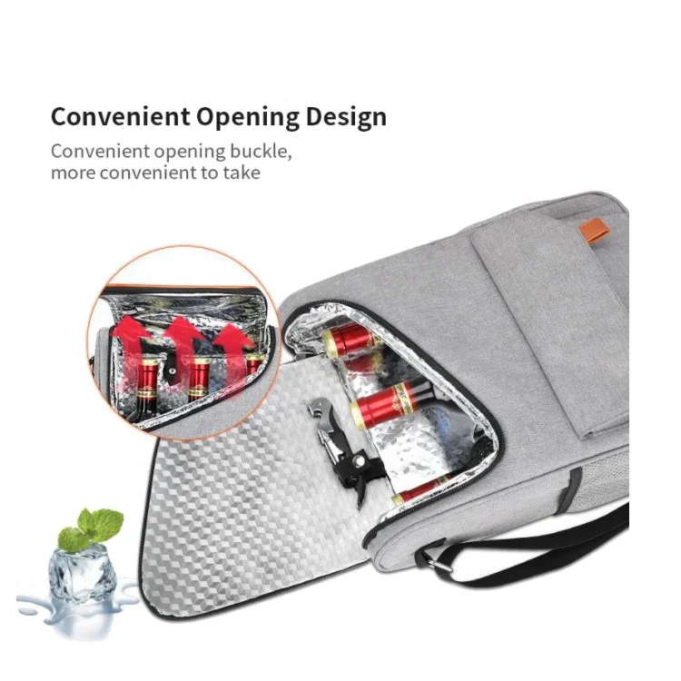 Wholesale Oxford aluminium Three Portable Shoulder Strap Lunch Cooler Beach Picnic Insulated  Wine Tote Bag
