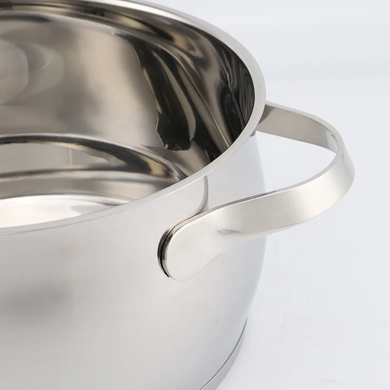 Factory 6Pcs Kitchen Cookware Set Stainless Steel Double Handle Belly Shape Soup Cooking Pot Casserole Set with capsuled bottom