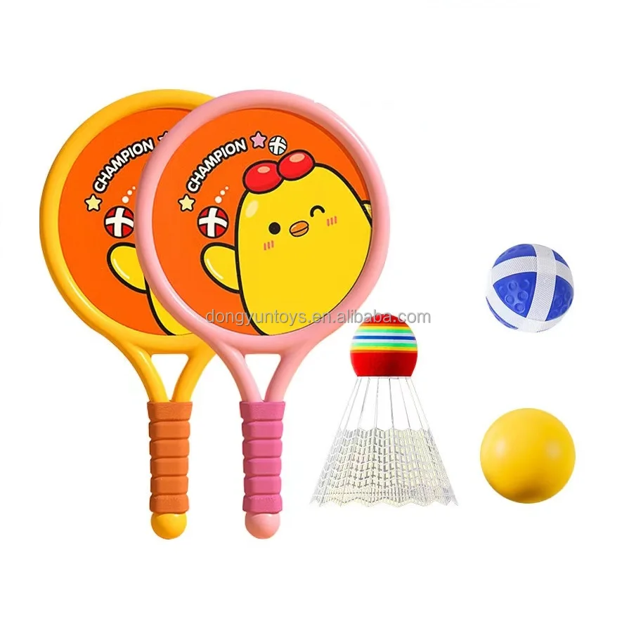 Colorful Badminton Racket Set Cartoon Chicken Pattern Shuttlecocks Toys Sport Toys for Kids Outdoor Family Interactive Games