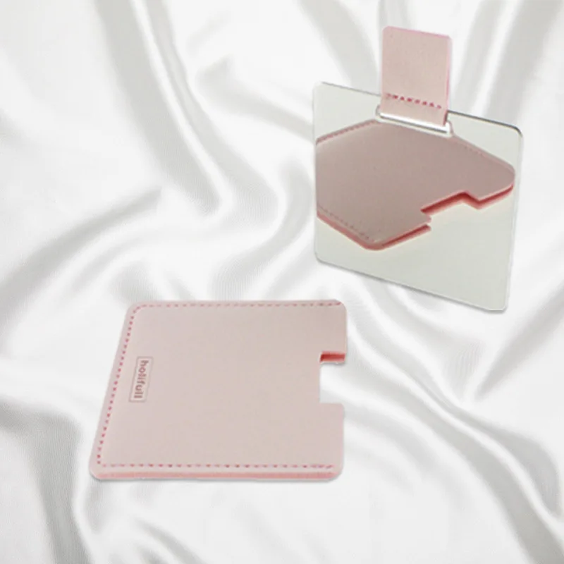 Wholesale pumping cards Portable makeup mirror leather folding simple small mirror custom logo mirror