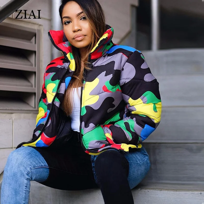 Fashion Bubble Down Coats Color Camouflage Printed and dyed bread down feather coat winter clothing DOWN JACKET
