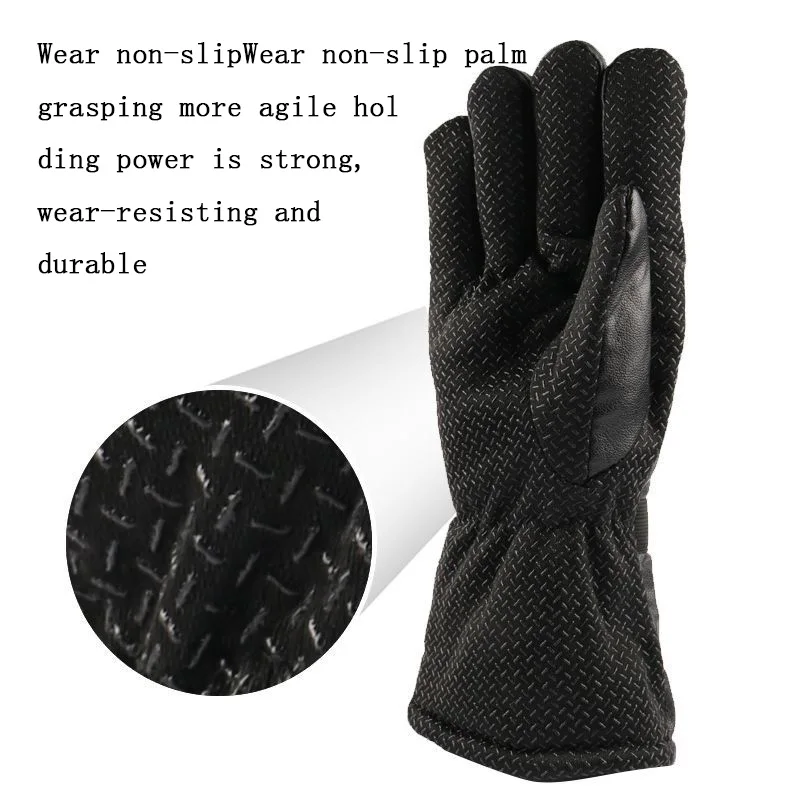 Winter winter anti-slip padded black leather leather warm leather gloves for men and women for motorcycle riding