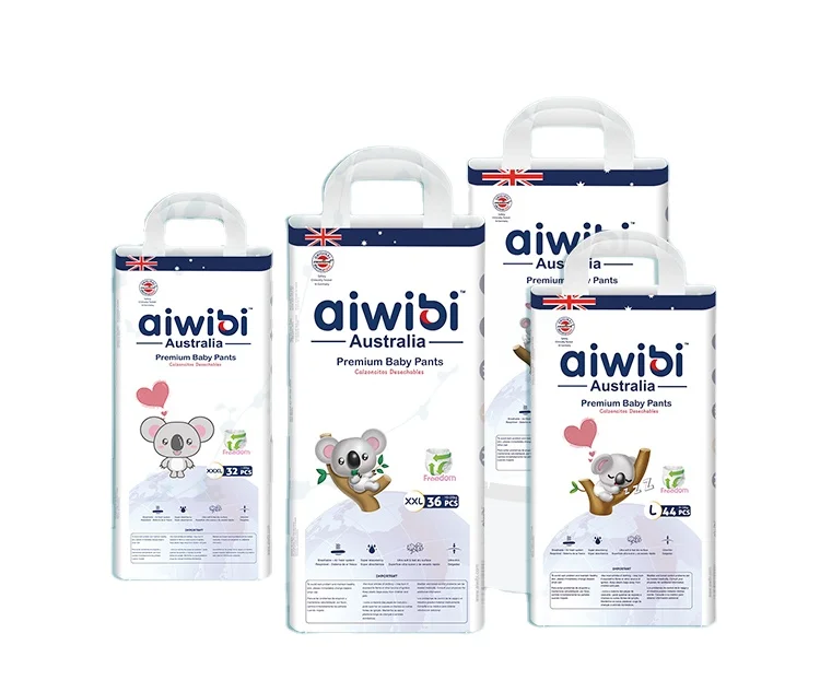 AIWIBI Hot Sale  New Born Baby Pants Diapers Custom Disposable Non Woven Fabric Printed Cotton kids diapers disposable baby