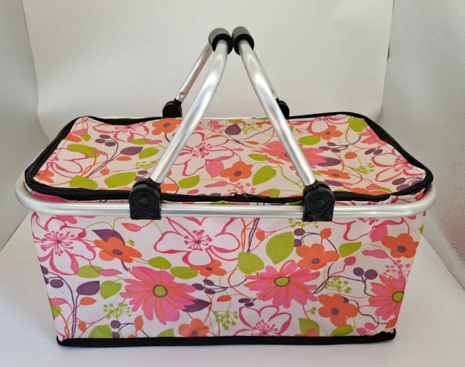 Floral Printed Collapsible Leakproof Cooler Bag Oxford Insulated Picnic Basket for Beach Leak Proof Cooler Picnics Beach Trips