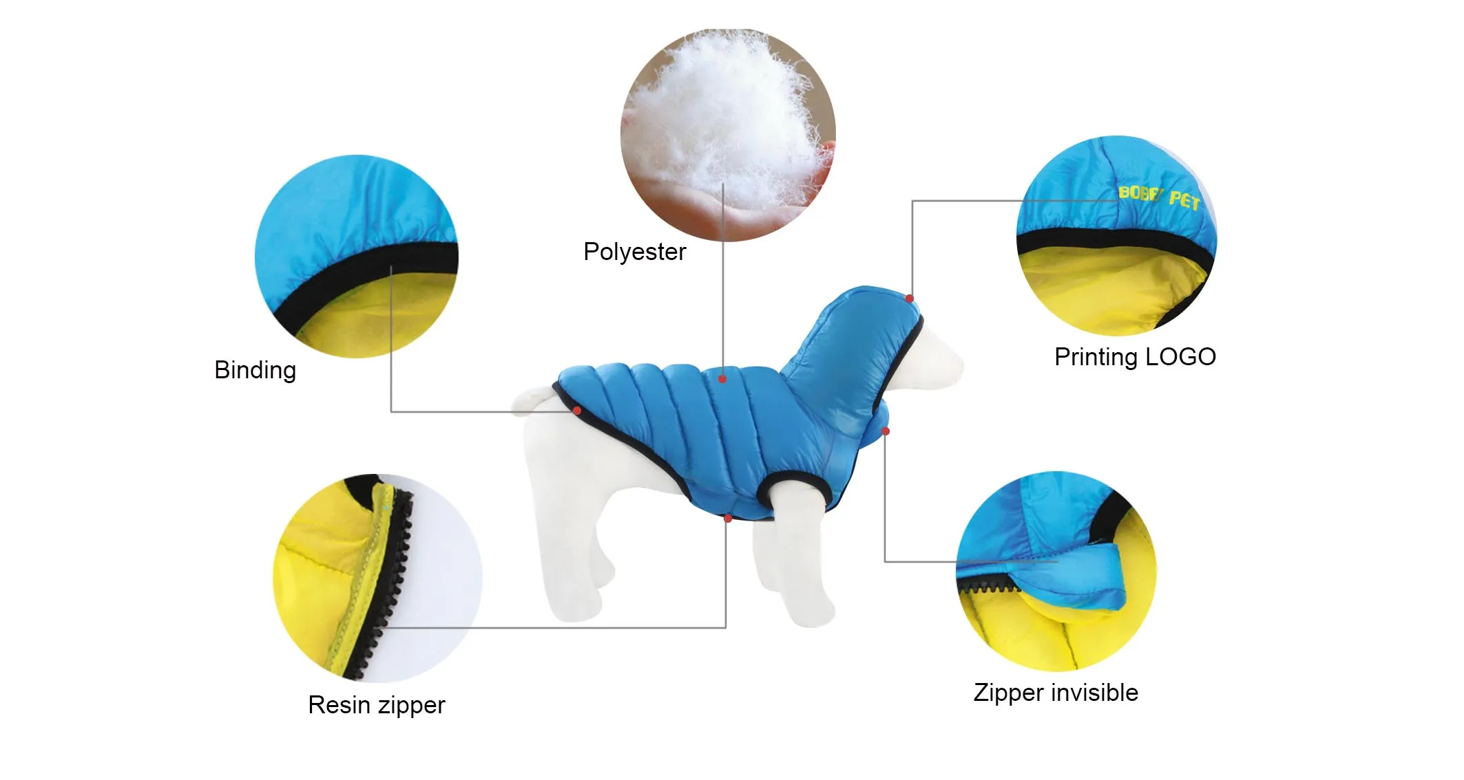 Custom Support Dog Puffy Jacket Reversible Pet Apparel Waterproof Down Cat Winter Costume Designed Dog Clothes
