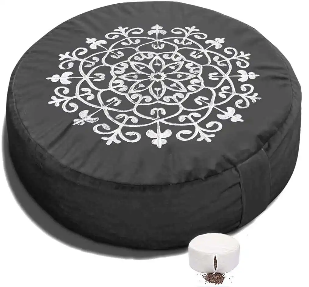 Hot Sales Meditation Cushion Buckwheat Yoga Bolster Round Pillow Black Meditation Pillow Zafu Meditation