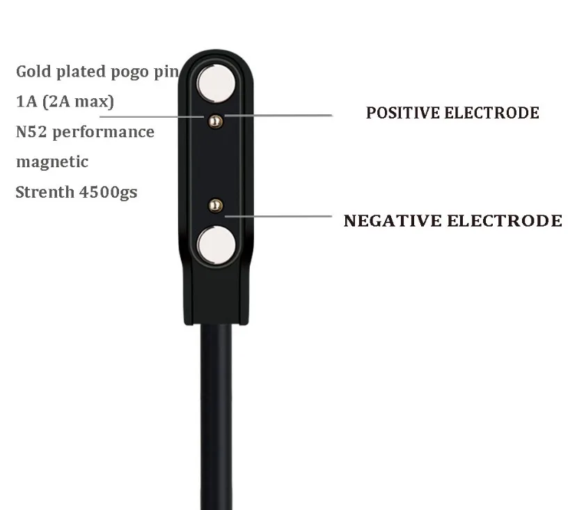 Hot selling 60cm USB magnetic pogo pin charger 4.0mm 2pin USB Charging Cable Cord for Smart Watch