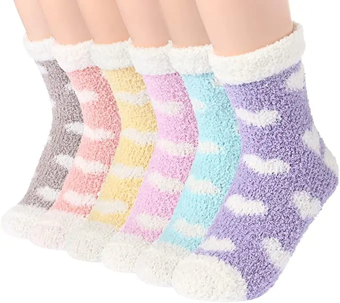 
Coral Fleece Microfiber Winter Folded Cuff Thick Sleep Bed Socks 2021 Love Heart Velvet Fluffy Fuzzy women Socks 