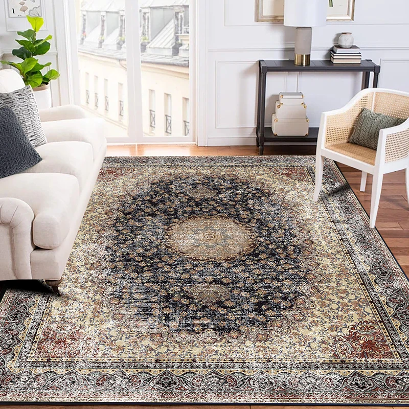Boho Low Pile Indoor Floor Oriental Persian Floral Distressed Large Carpet Area Rugs for Living Room