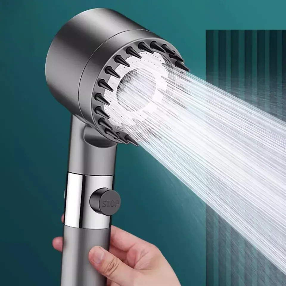 Turbo Charging Water Saving Handheld Shower Head 3 gears massage function one click stop water High Pressure Rainfal Shower Head