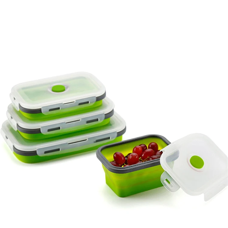 
BPA Free Microwave Oven Dishwasher Freezer Safe Leak Proof Collapsible Food Storage Meal Prep Container Silicone Lunch Box 