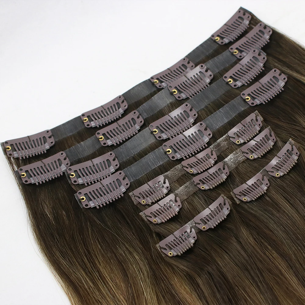 2024 Newest Fashion Wholesale Invisible Clip Ins Human Hair 100% Real Raw Virgin Hair Seamless Injected Clip In Hair Extensions