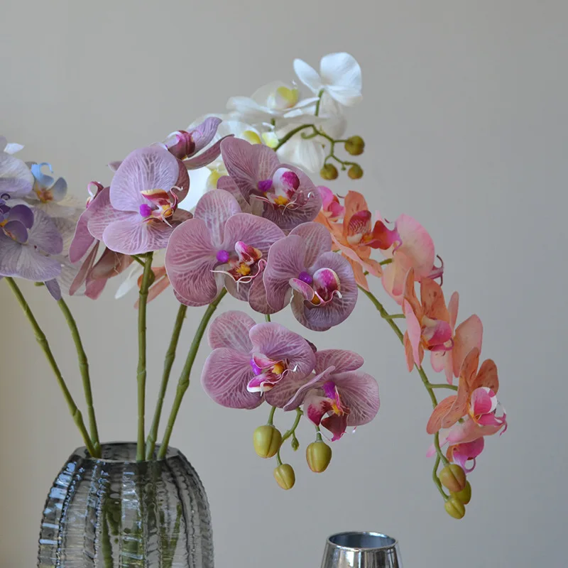 Wedding Home Decoration Orchid 9 Heads Latex Coated Real Touch Orchid Artificial Flowers Phalaenopsis Butterfly Orchid Flower