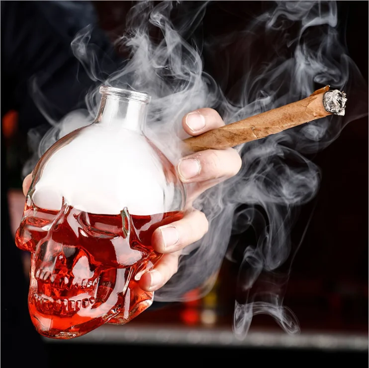 
Skeleton Flint Clear Empty Skull Customized Round Wine Whisky Vodka Glass Bottle 