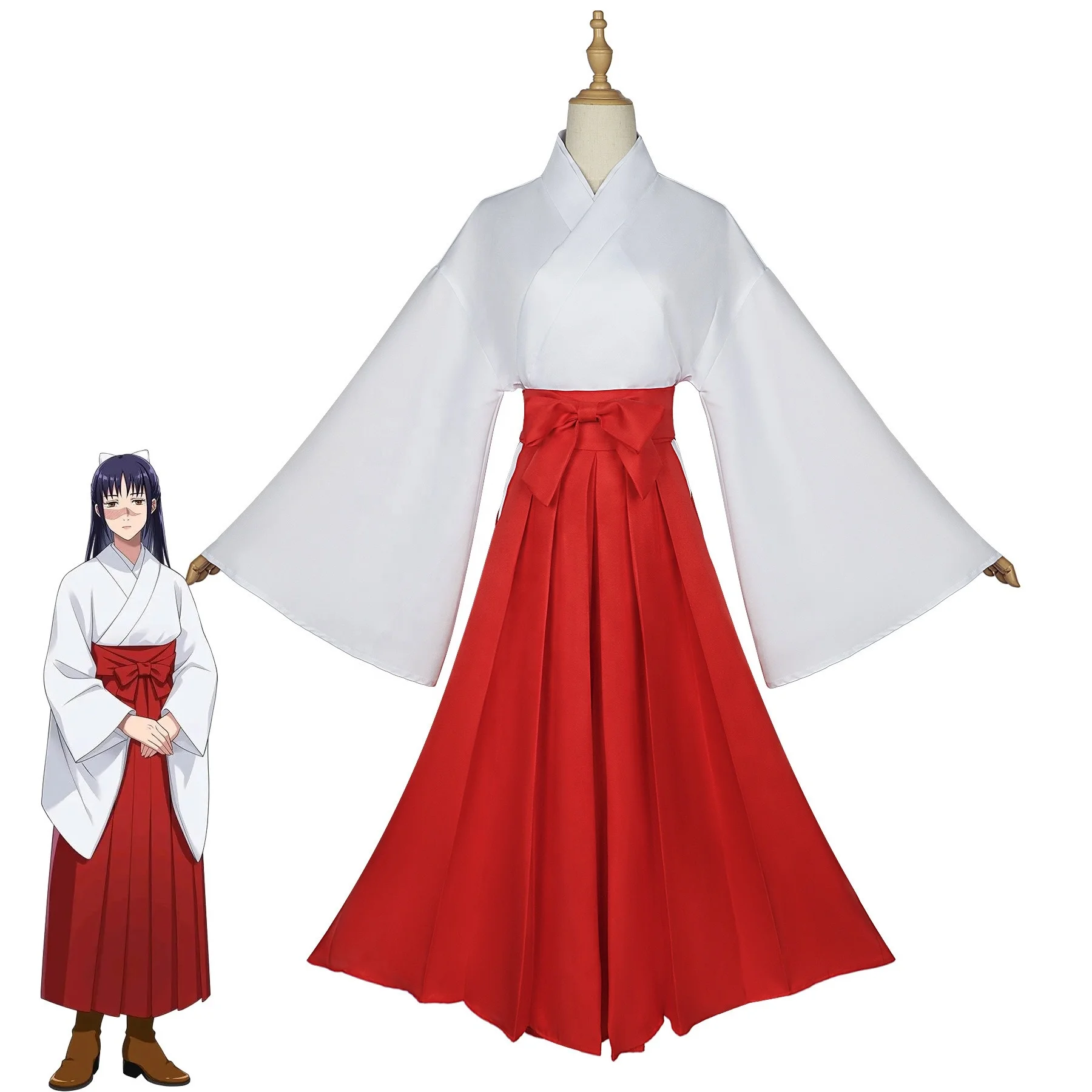 Japanese Anime Red and White Kimono Fox Cosplay Costume with Socks Japanese Traditional Outfit Suit for Girls