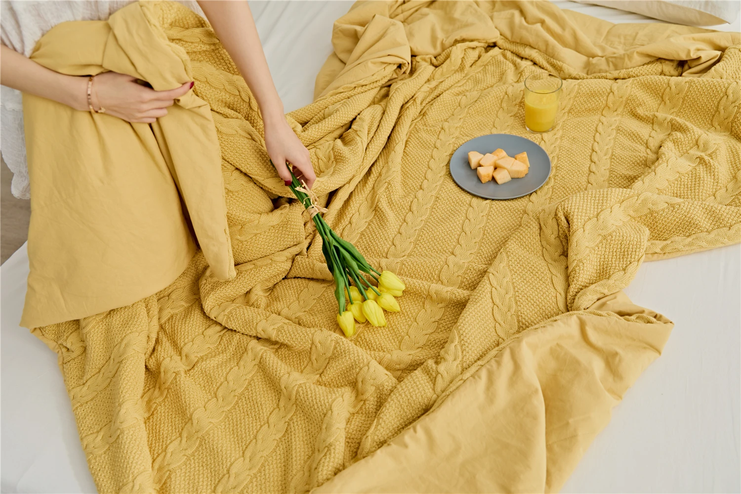 DYG роскошный дышащий весенний хлопковый комплект постельного белья, вязаный шерпа-кабель, вязаное крючком одеяло, пододеяльник, простыня, одеяло для дома