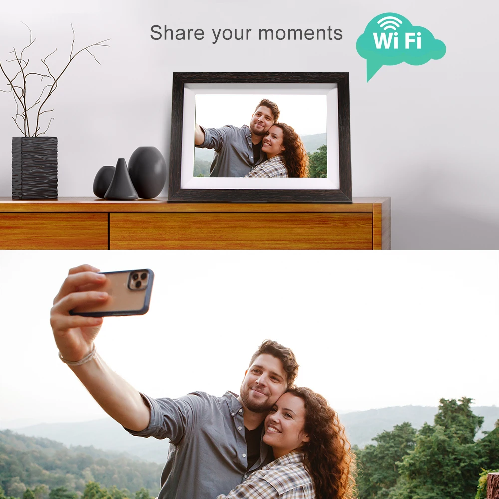 Jeno Digital Picture Frame WiFi 10 Inch Touch Screen Motion Sensor Frameo APP