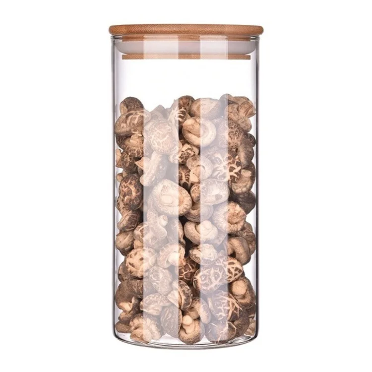 
wholesale eco friendly custom high borosilicate large glass food storage bottle container jar set with bamboo lids 
