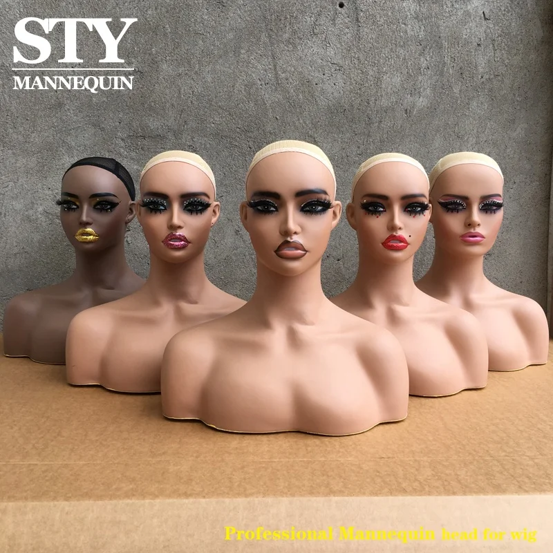 Pvc Mannequin Head With Shoulders Female For Wig Display African American Mannequin Head Female Mannequin Head And Bust